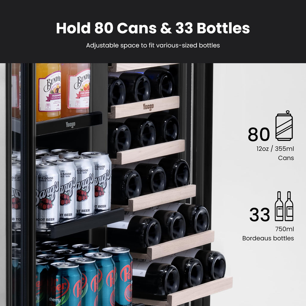 Yeego Beverage Refrigerator - 24 inch 180 Cans Beer Cooler with Glass Door