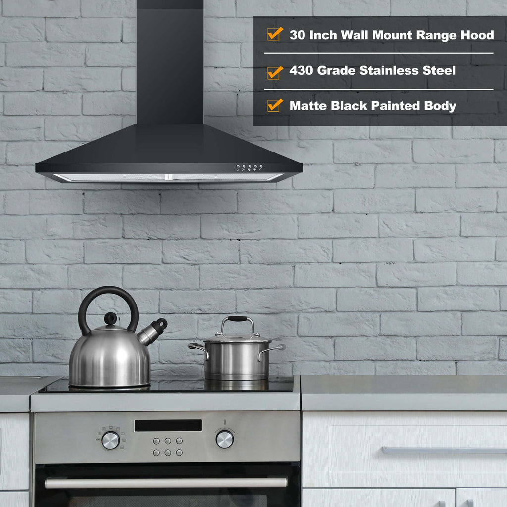 SNDOAS Range Hood 30 inch,Wall Mount Range Hood in Stainless Steel With Ducted/Ductless Convertible,Stove Vent Hood with Aluminum Filters,3 Speed Exhaust Fan,LED Light,Button Control