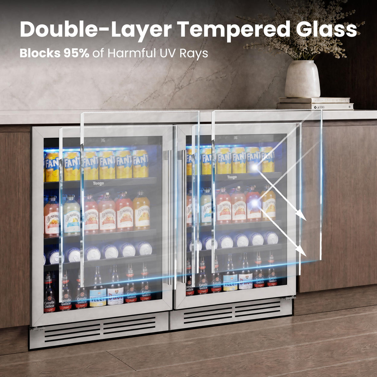 Yeego Beverage Refrigerator - 24 inch 180 Cans Beer Cooler with Glass Door
