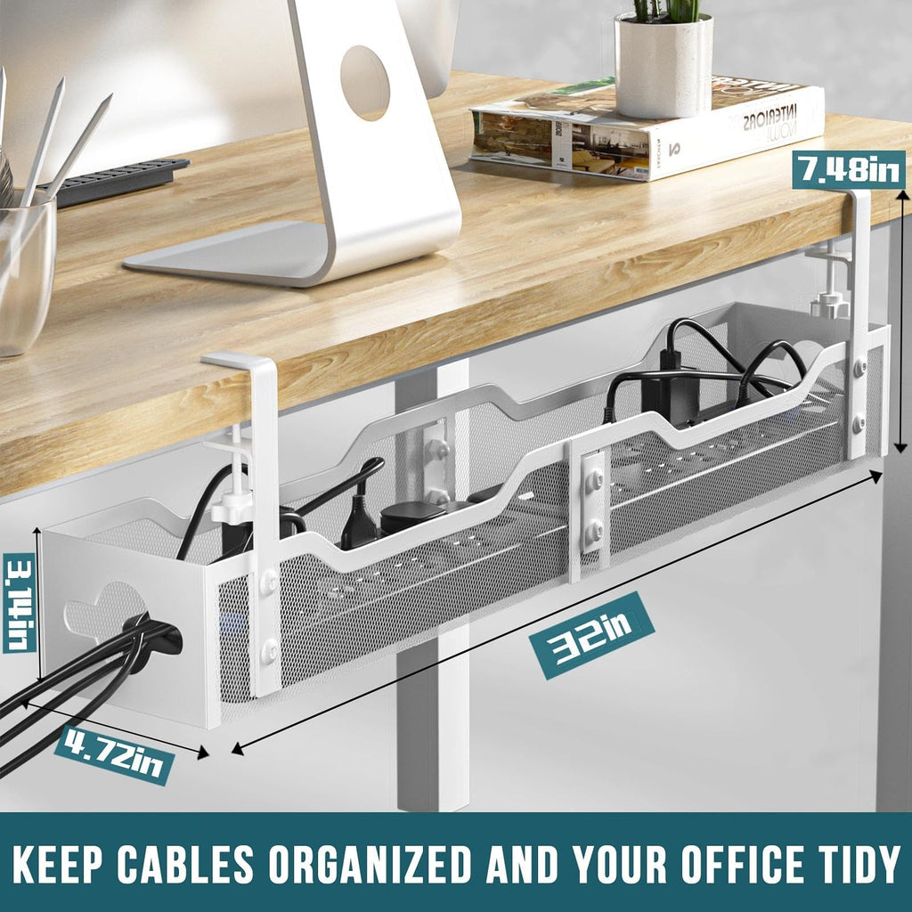 Under Desk Cable Management Tray 2 Pack, No Drill Cable Organizer With Clamp for Standing Desk, Easy to Install Cord Management System, No Damage Wire Organizer