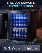 2.5 Cu.Ft Beverage Fridge, Glass Door Mini Fridge, Silver, 96 Can