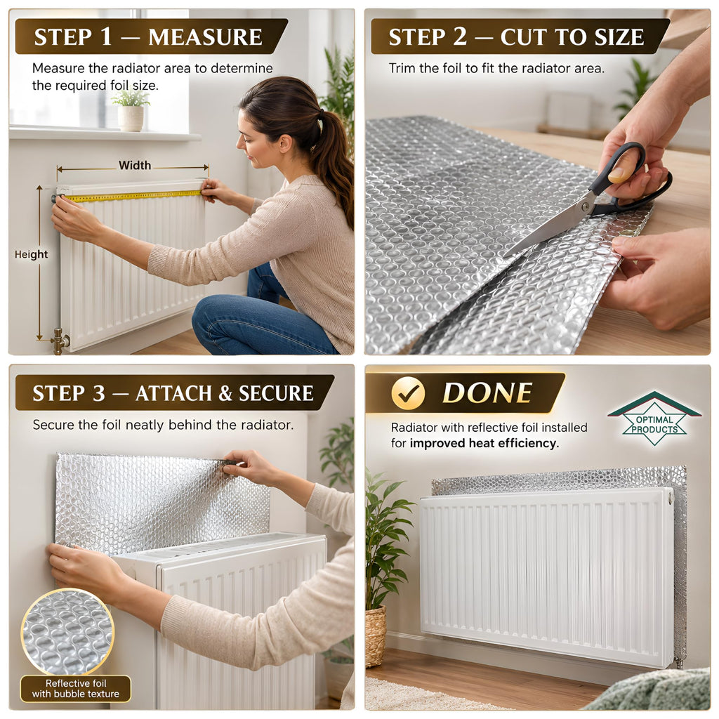 Radiator Foil Reflector Roll 5m x 60cm – Heat Reflective Radiator Foil Panels and Insulation Sheet – Radiator Reflector Foil for Behind Radiators – Thermal Radiator Insulation Includes Sticky Pads
