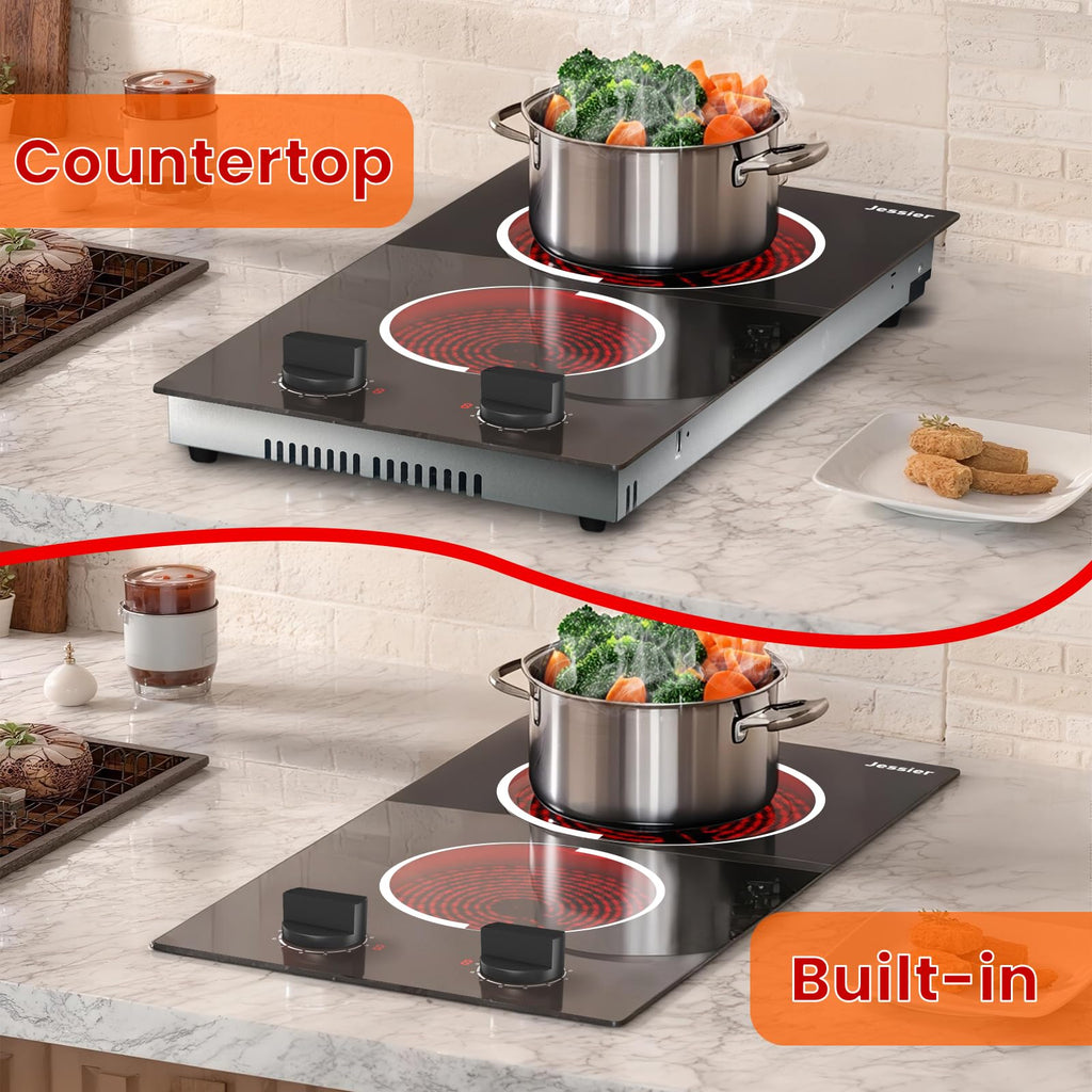 2 Burner Electric Cooktop 110V 2000W Countertop or Built-in