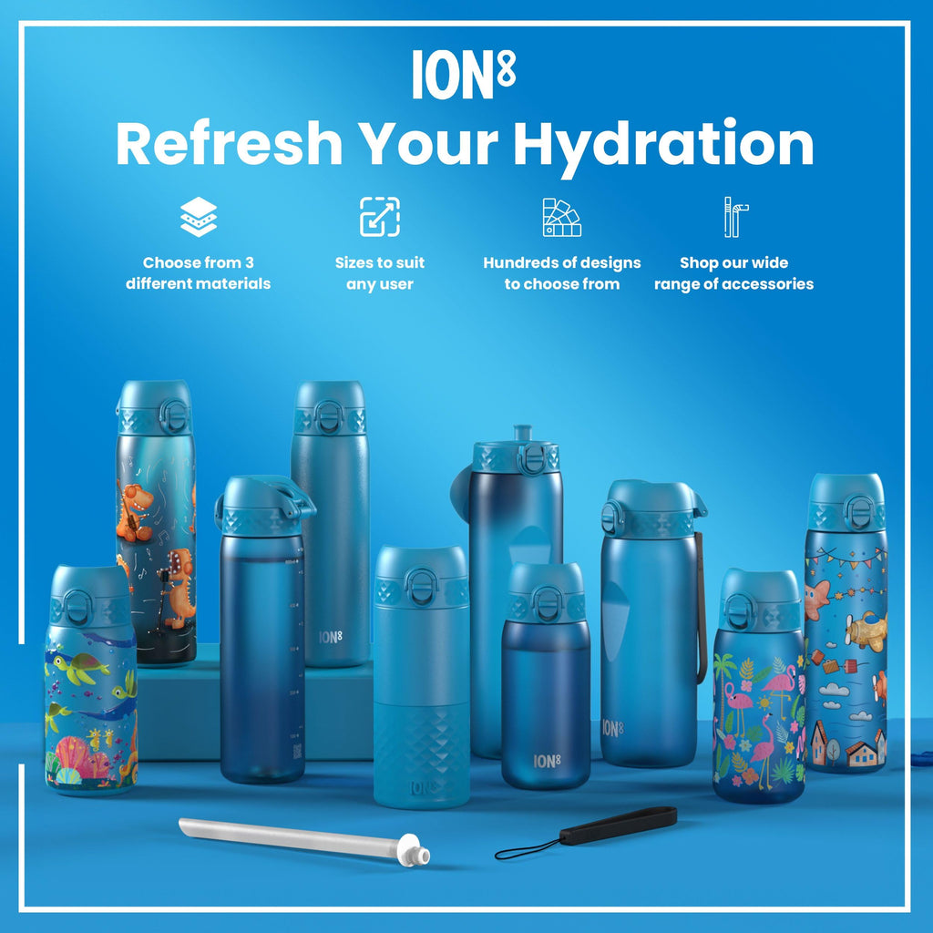 ION8 Lightweight Steel Kids Water Bottle, 400ml/13oz, Purple Unicorns