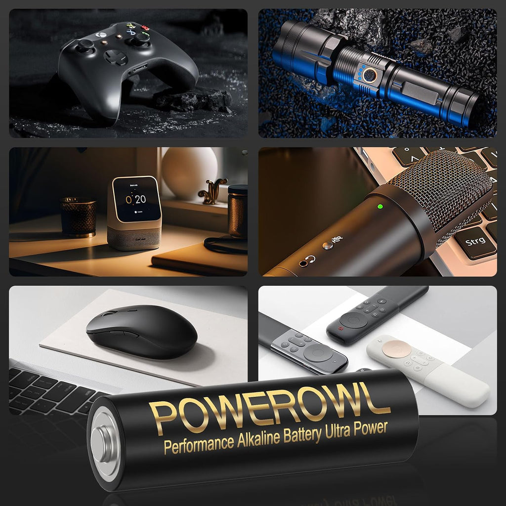 POWEROWL 60-Pack AAA Alkaline Volt Batteries, 10-Year Shelf Life