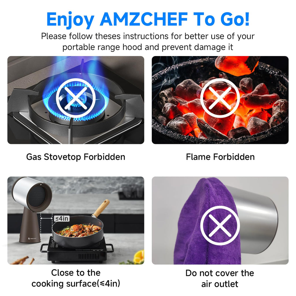AMZCHEF Portable Range Hood, 3-Speed Desktop Exhaust Vent Fan，Black