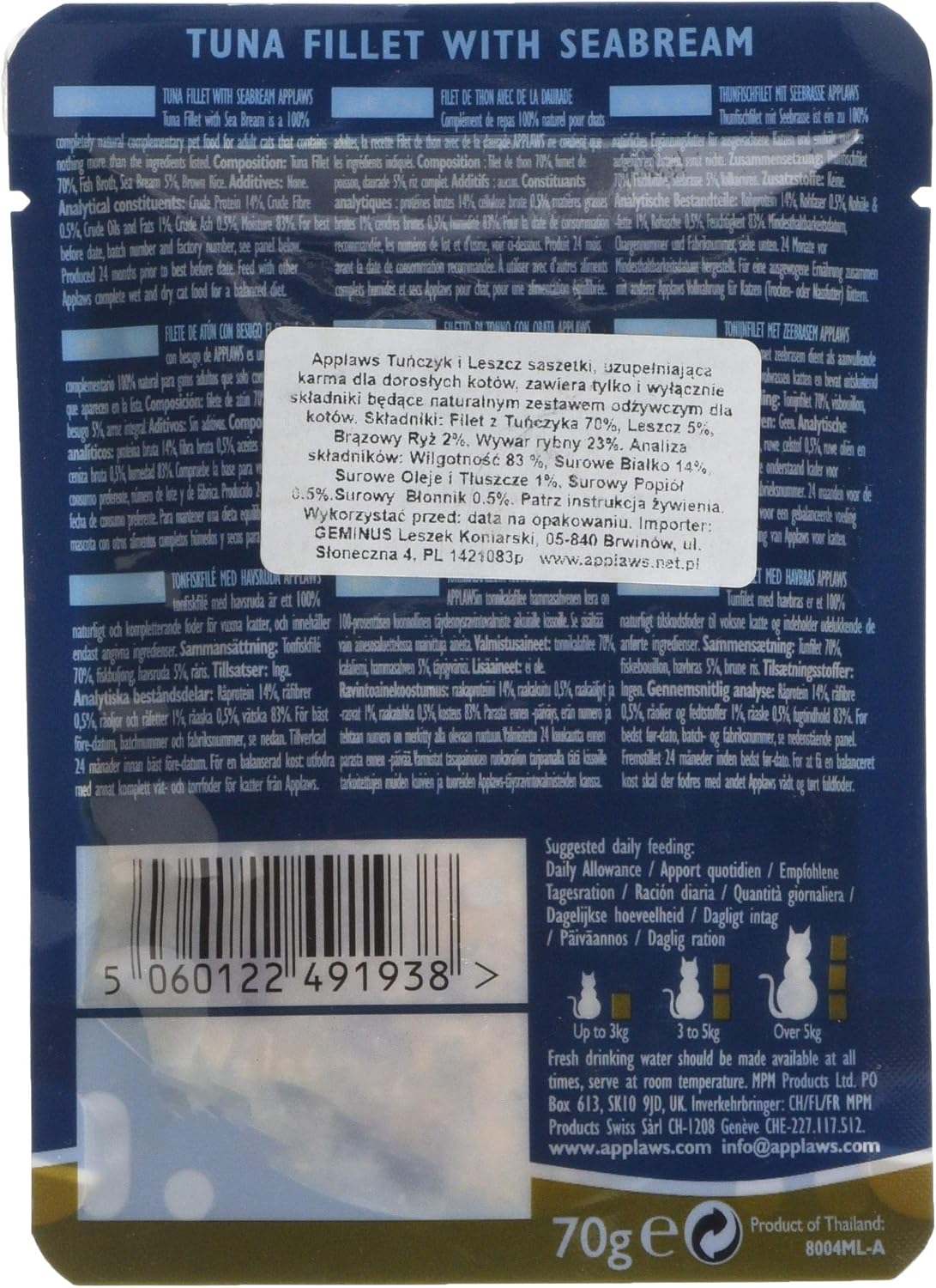 Applaws Tuna and Seabream Pouch, Broth, 70 g