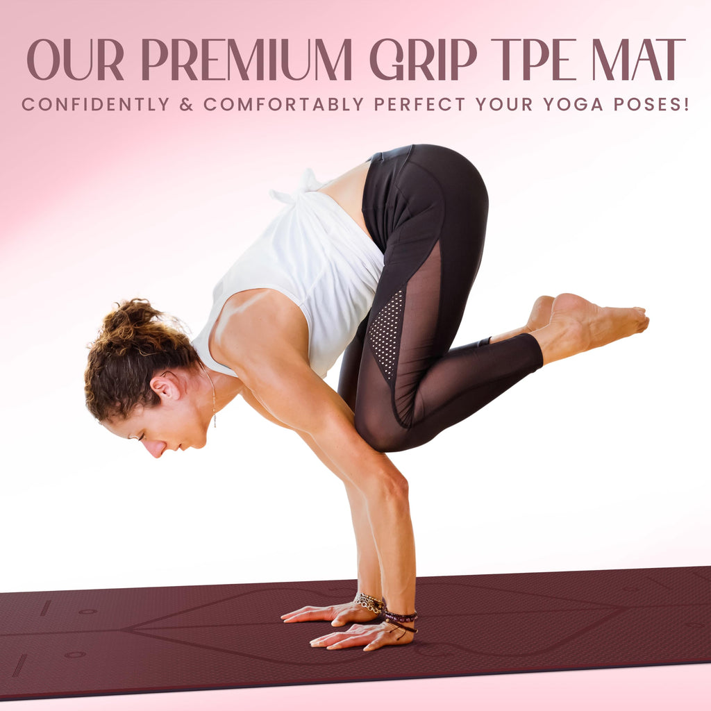 Yogii Yoga Mat - Non-Slip 6mm Thick TPE & Travel-friendly Yoga Mat - Perfect for Home & Gym Exercise Fitness & Pilates - With Laser Alignment Guides for Men & Women