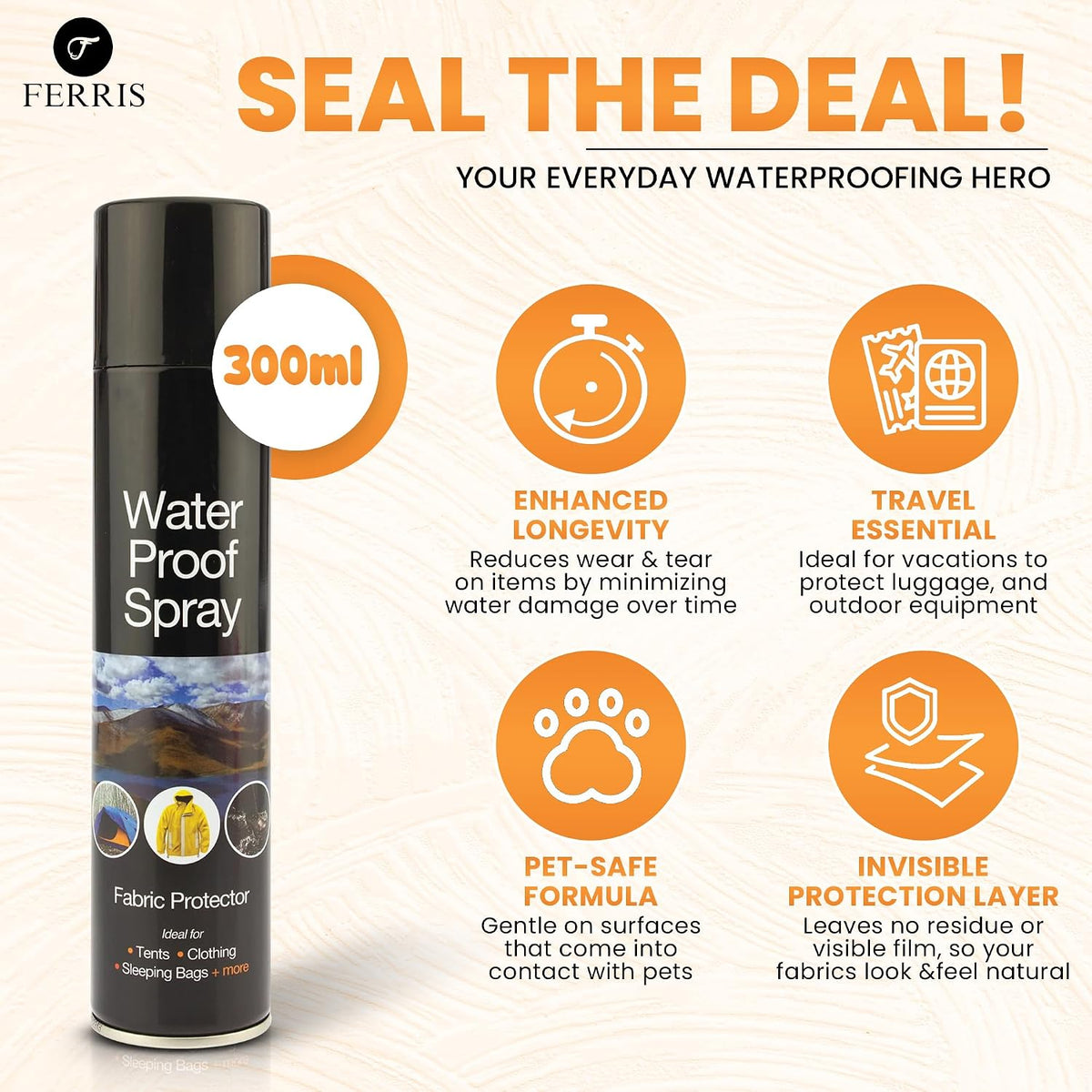 Waterproof Spray 300ml - Shoe Protector and Fabric Waterproofing for Leather, Suede, Boots and Tents | Fast-Drying, Invisible Shield Against Water, Stains and Dirt – Ideal for Everyday Use (3 Pack)