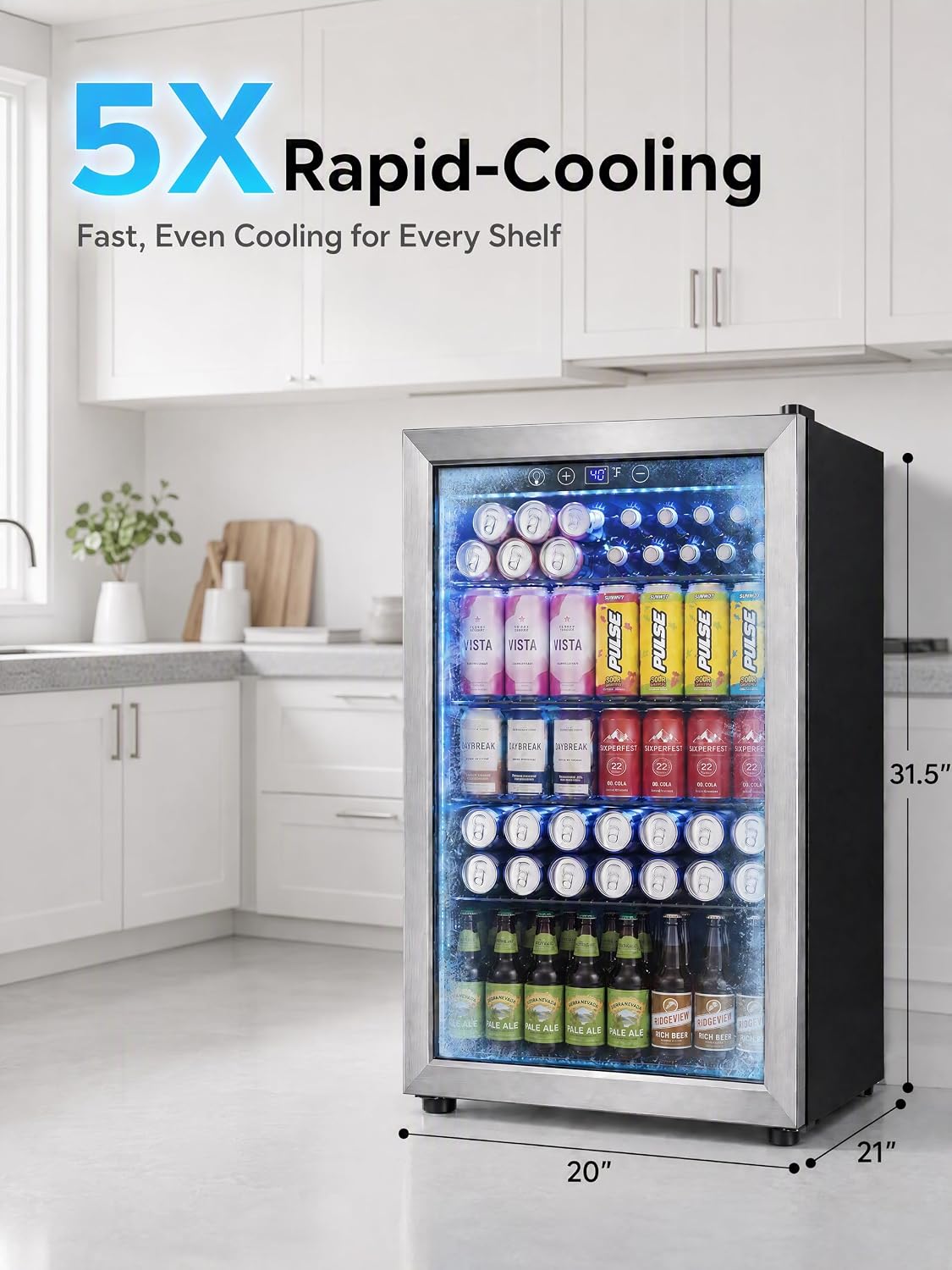 Icyglee 126 Can Mini Fridge, 3.2 Cu.Ft Beverage Refrigerator, Drink Cooler