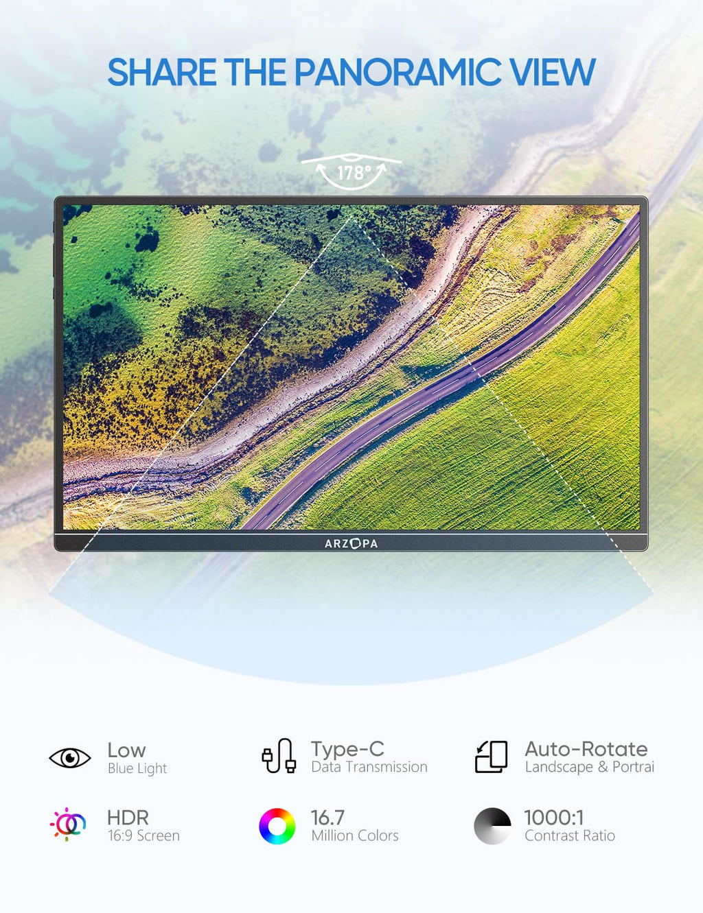ARZOPA Portable Monitor 15.6" 1920×1080 FHD IPS Portable Monitor for Laptop with Kickstand, Ultra-Slim Second Screen for Laptop/PC/Mac/PS3/4/5/Xbox - USB C & HDMI Connectivity - A1