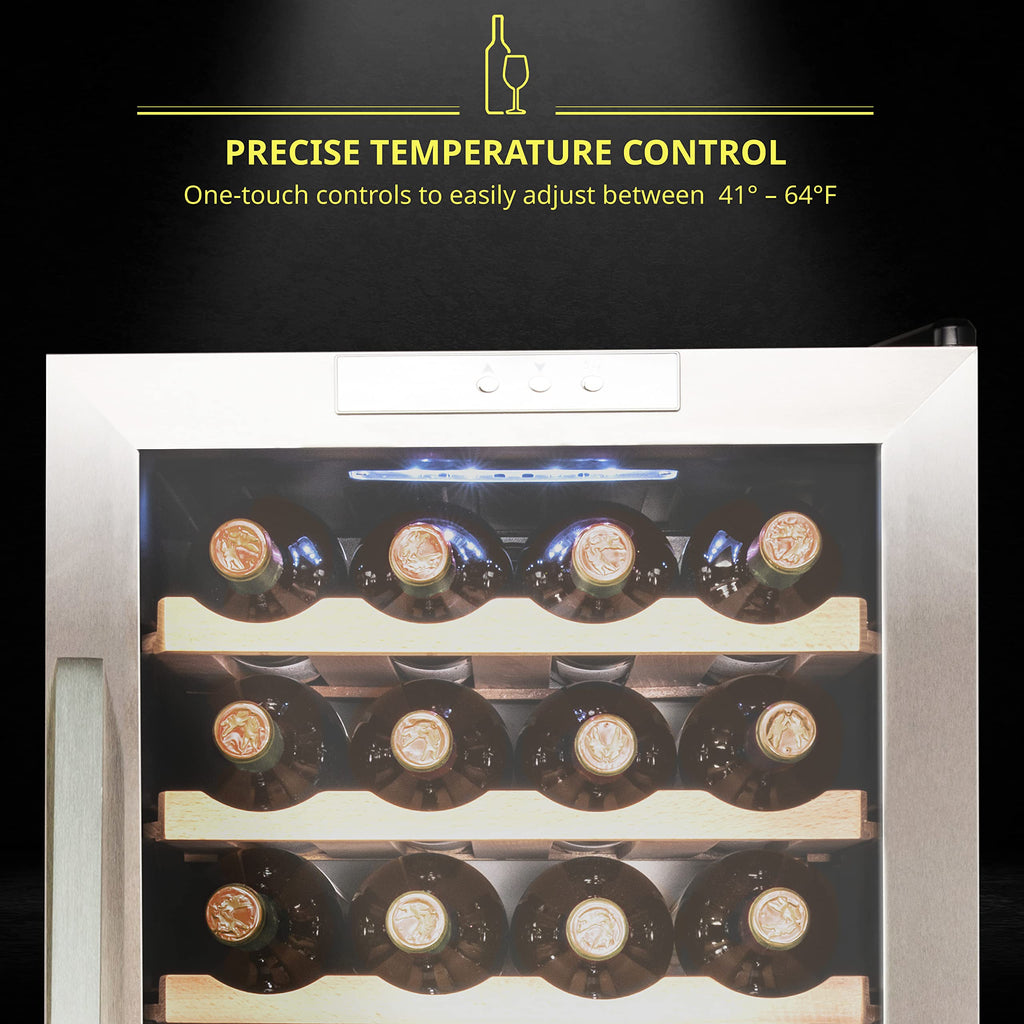 SCHMÉCKÉ 12 Bottle Compressor Wine Cooler Refrigerator w/Lock - Large Freestanding Wine Cellar For Red, White, Champagne or Sparkling Wine - 41f-64f Digital Temperature Control Fridge Stainless Steel