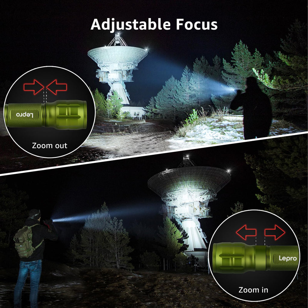 LE LED Torch, LE1000 Powerful Handheld Flashlight, Adjustable Focus, 4 PCs