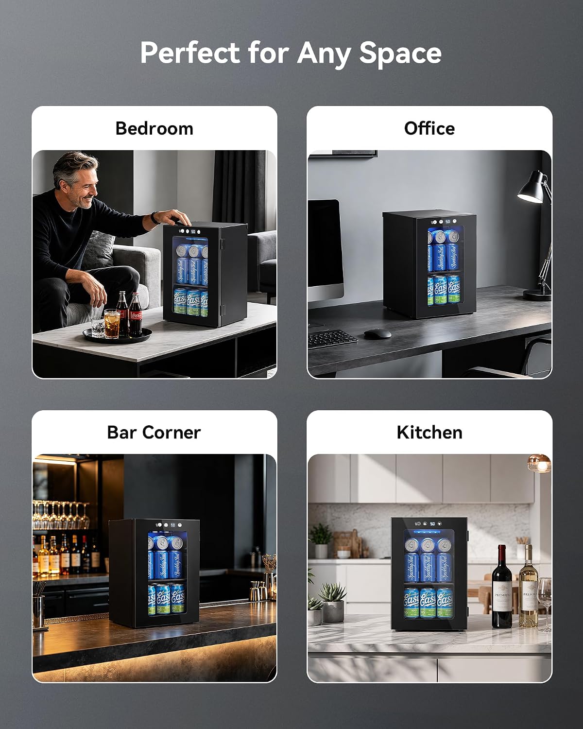 24 Can Beverage Refrigerator, Countertop Mini Fridge with Glass Door, Black