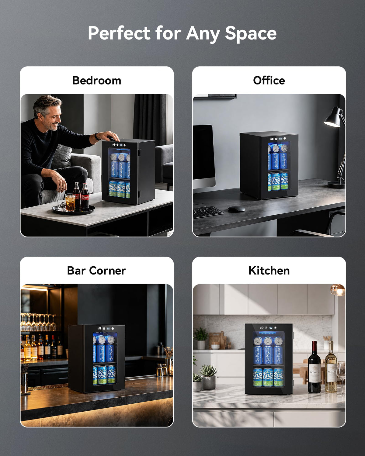 24 Can Beverage Refrigerator, Countertop Mini Fridge with Glass Door, Black