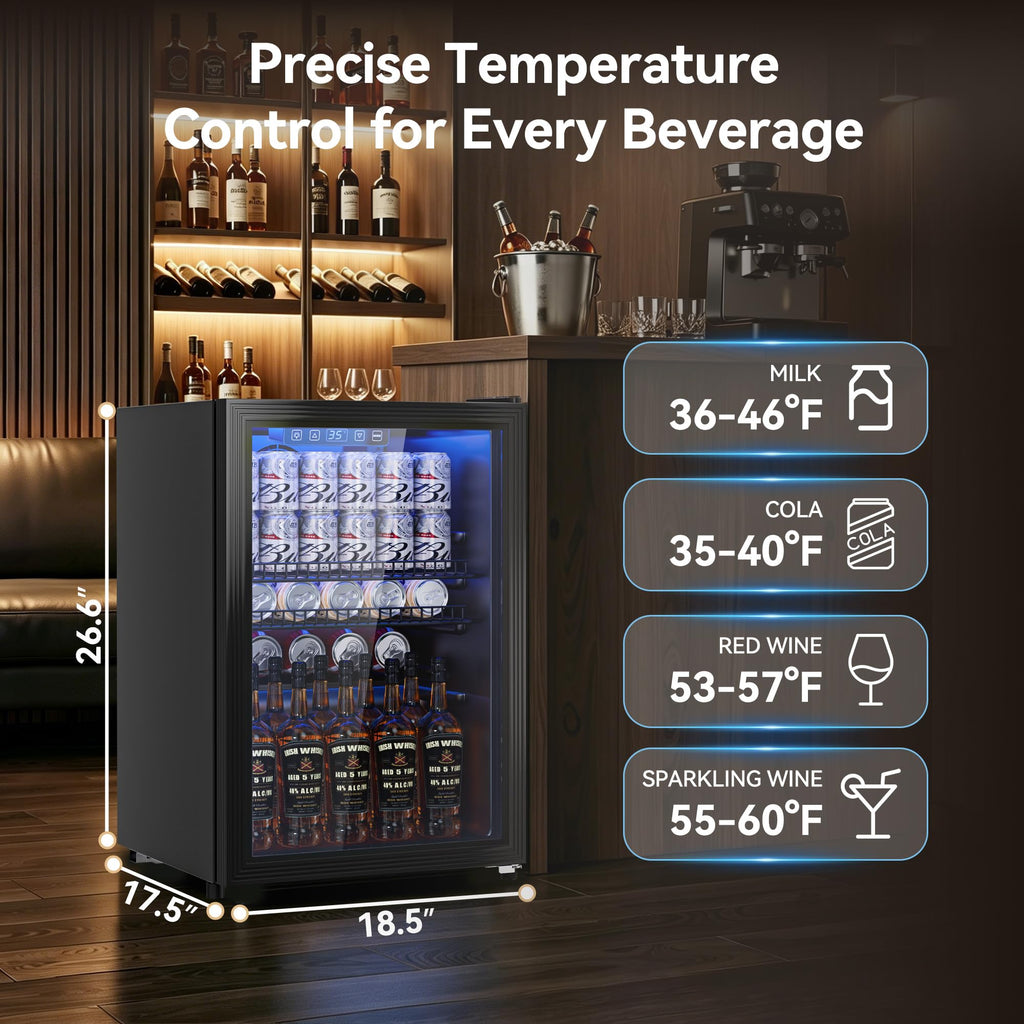 2.5 Cu.Ft Beverage Fridge, Glass Door Mini Fridge, Silver, 96 Can