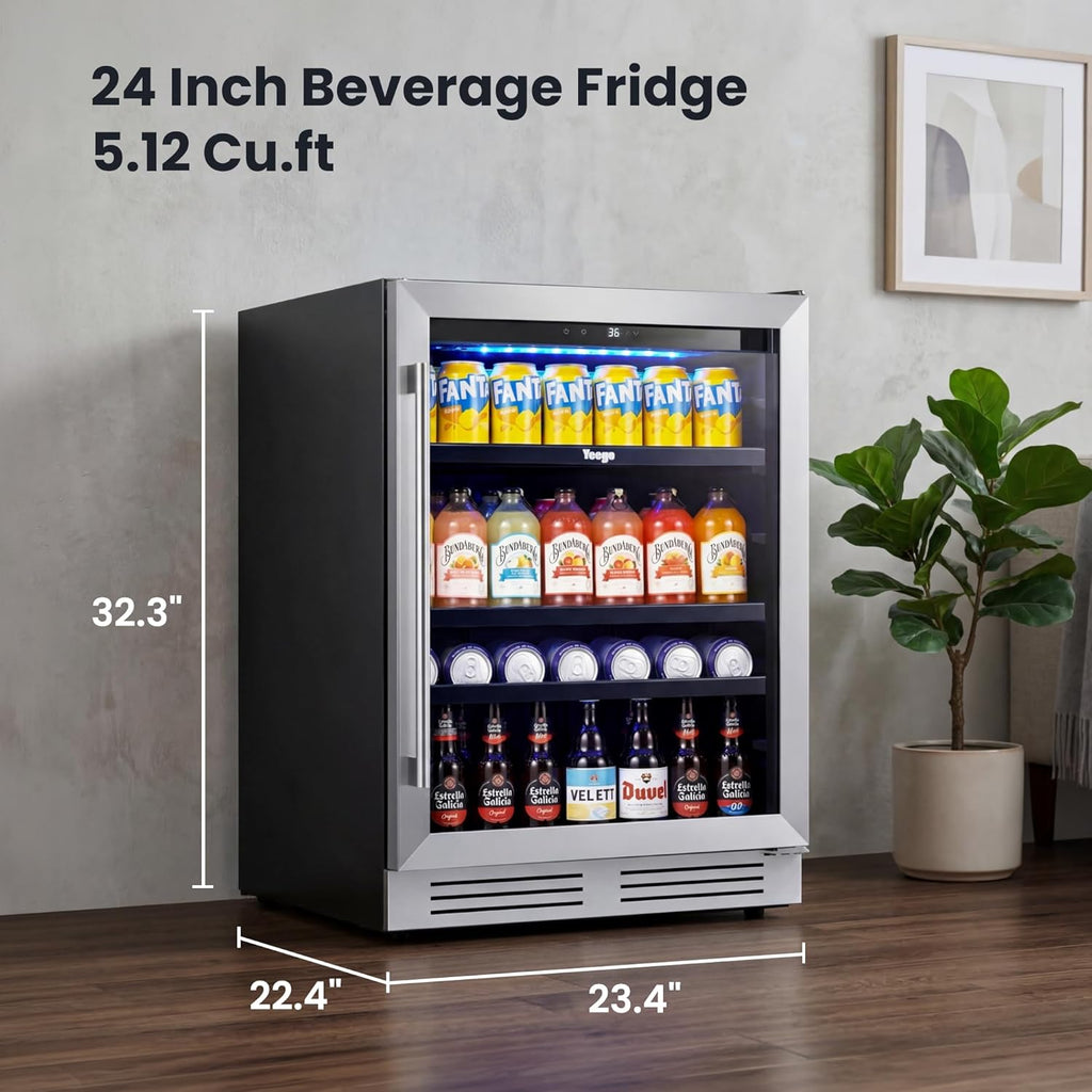 Yeego Beverage Refrigerator - 24 inch 180 Cans Beer Cooler with Glass Door