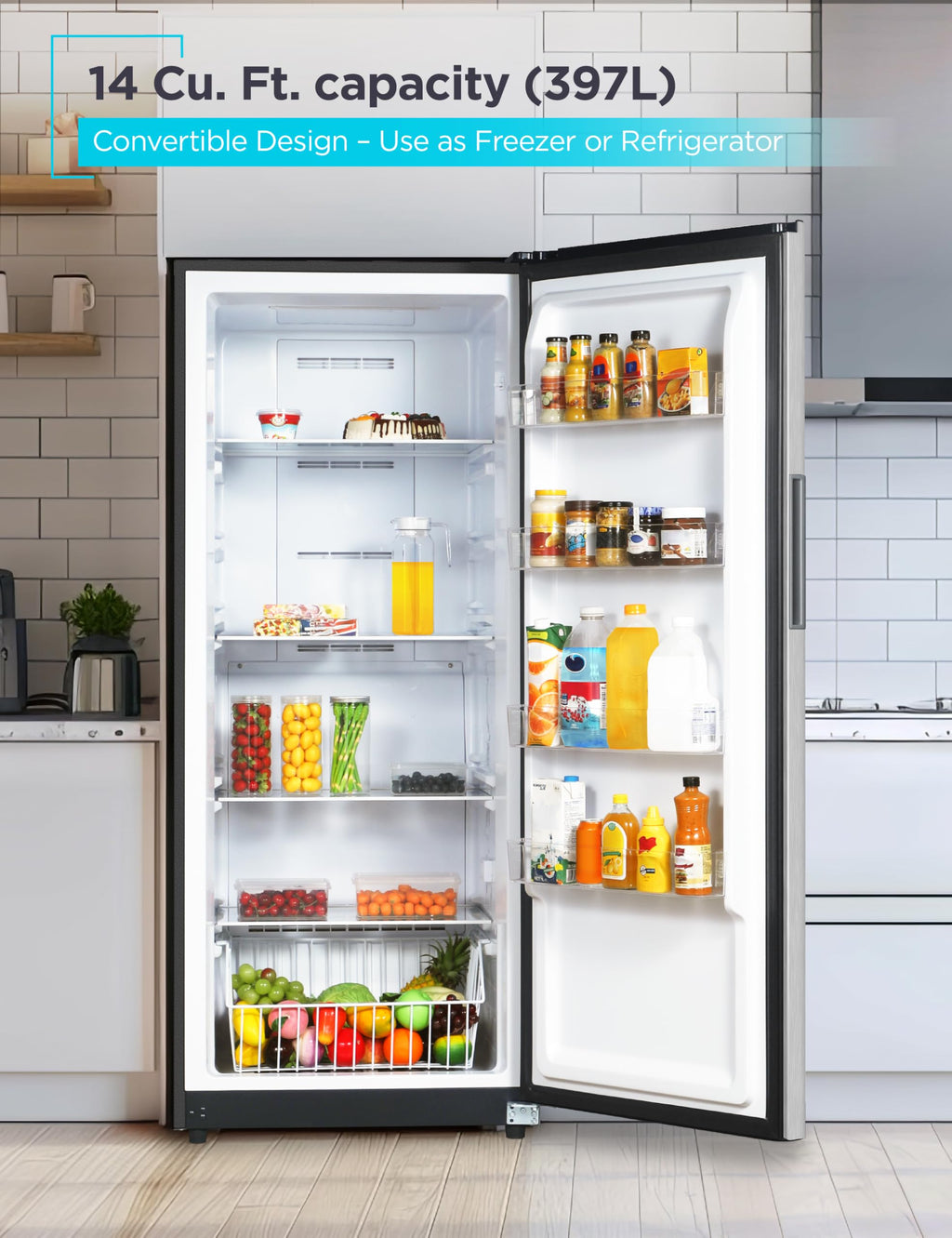 BLACK+DECKER 14 Cu. Ft. Convertible Freezer Refrigerator, Upright Freezer with Glass Shelves, ENERGY STAR rated, Frost Free, BUC1400XB, Black