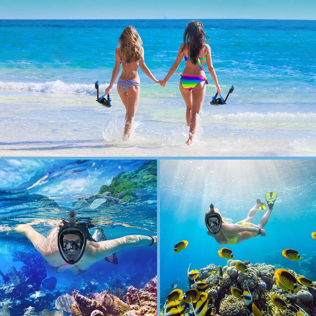 Jsdoin Snorkel Mask Full Face,180°view Design - Anti-fog, Anti-leak Technology - Sports Camera Compatible - for a Safe Adults and Kids Snorkeling Experience