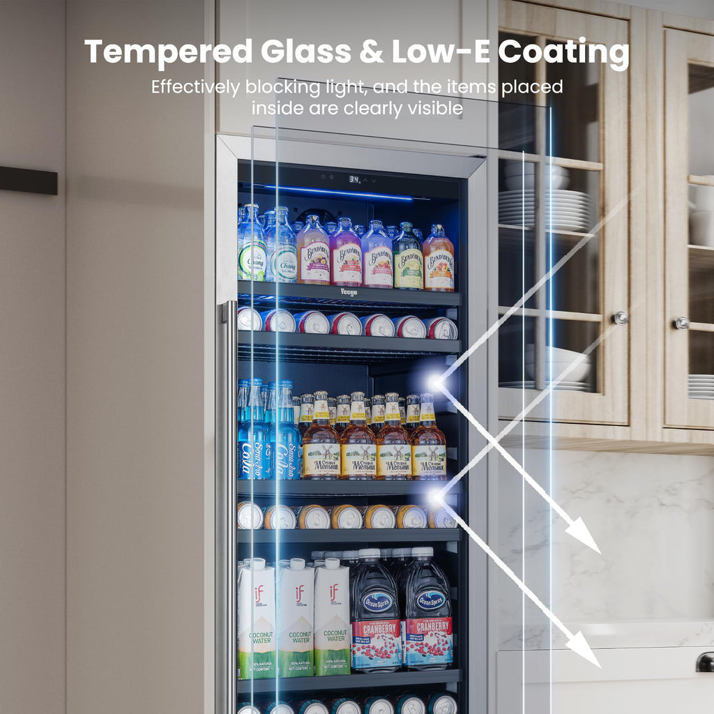 Yeego Beverage Refrigerator - 24 inch 180 Cans Beer Cooler with Glass Door