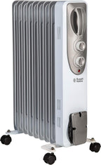 Russell Hobbs 2000W/2KW Oil Filled Radiator, 9 Fin Portable Electric Heater - White, Adjustable Thermostat with 3 Heat Settings, Safety Cut-off, 20 m sq Room Size, RHOFR5002, 2 Year Guarantee