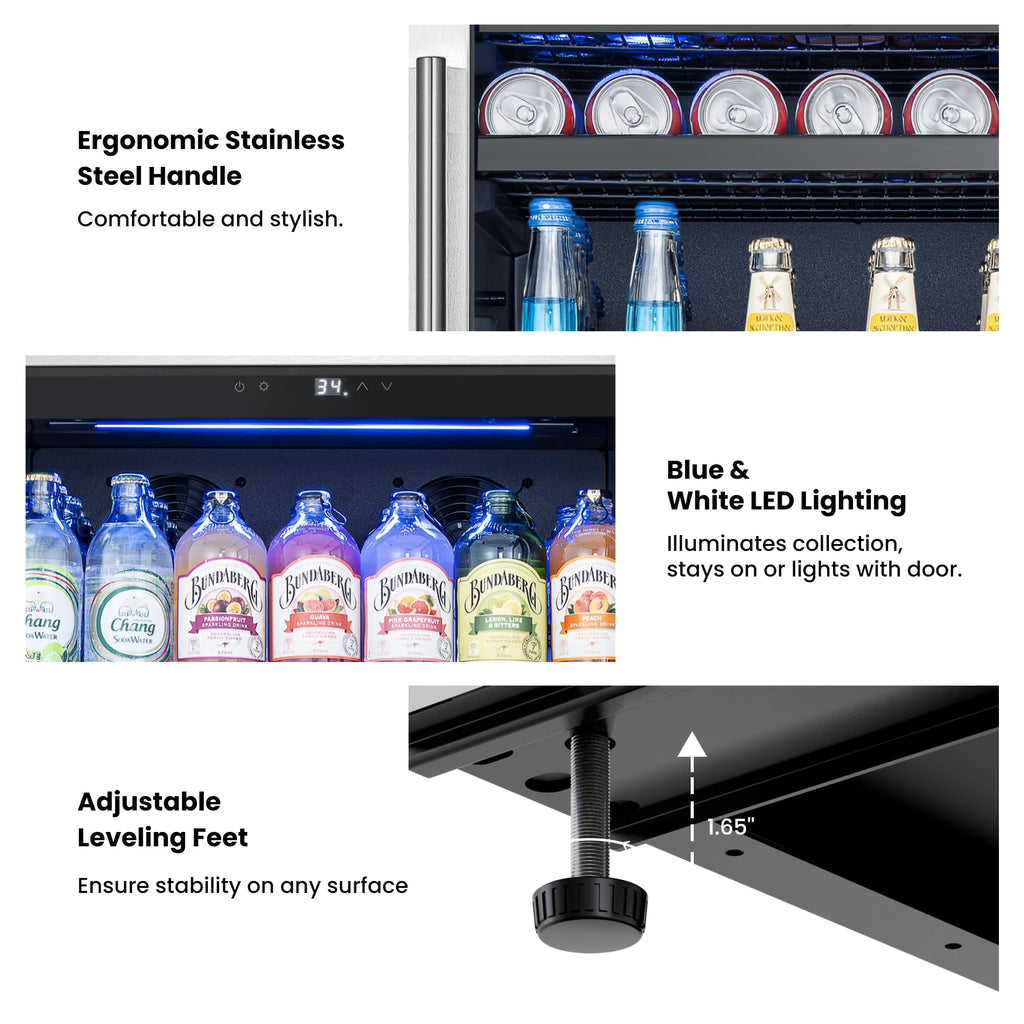 Yeego Beverage Refrigerator - 24 inch 180 Cans Beer Cooler with Glass Door