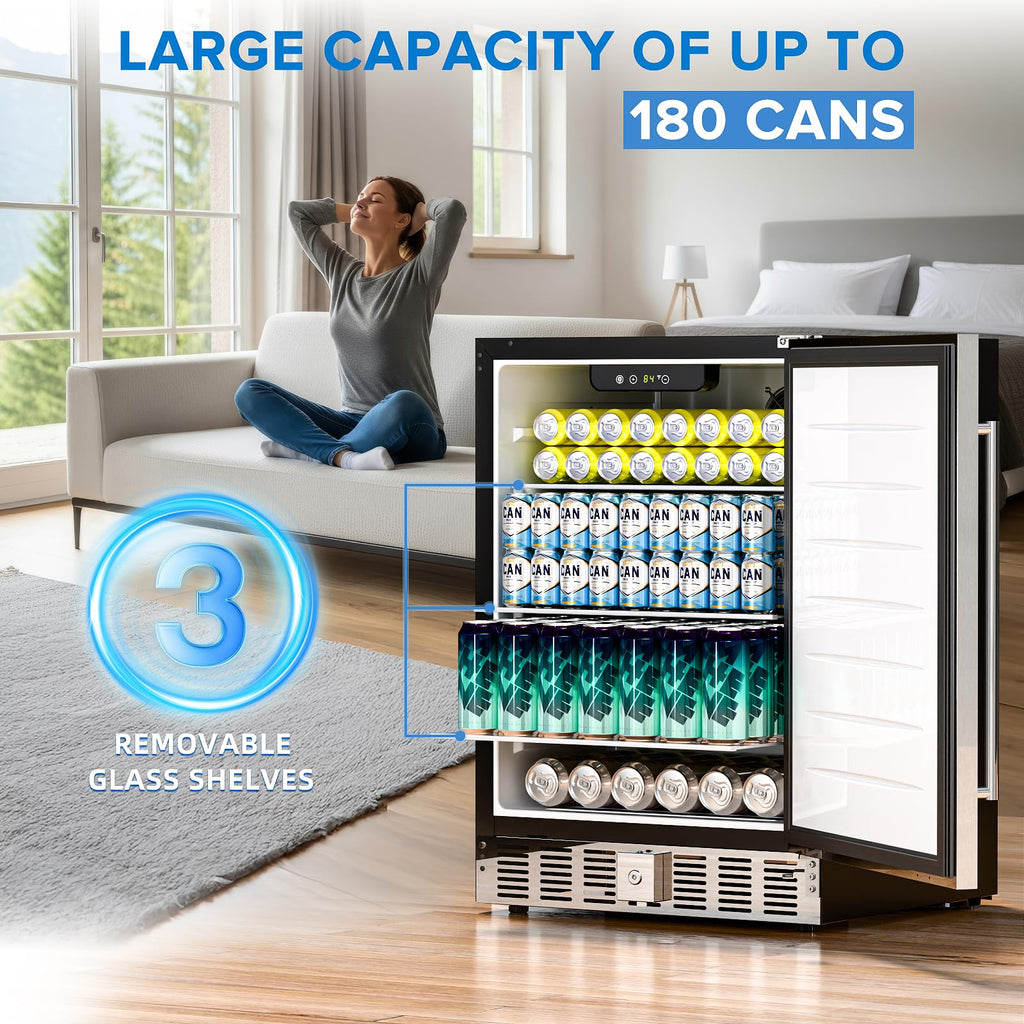Antarctic Star 18L Mini Fridge Cooler 24Can, Beverage Refrigerator with Quiet Compressor, LED Light,Freestanding Small Fridge with Electronic Temperature Control for Home and Bar(40-61 ℉)