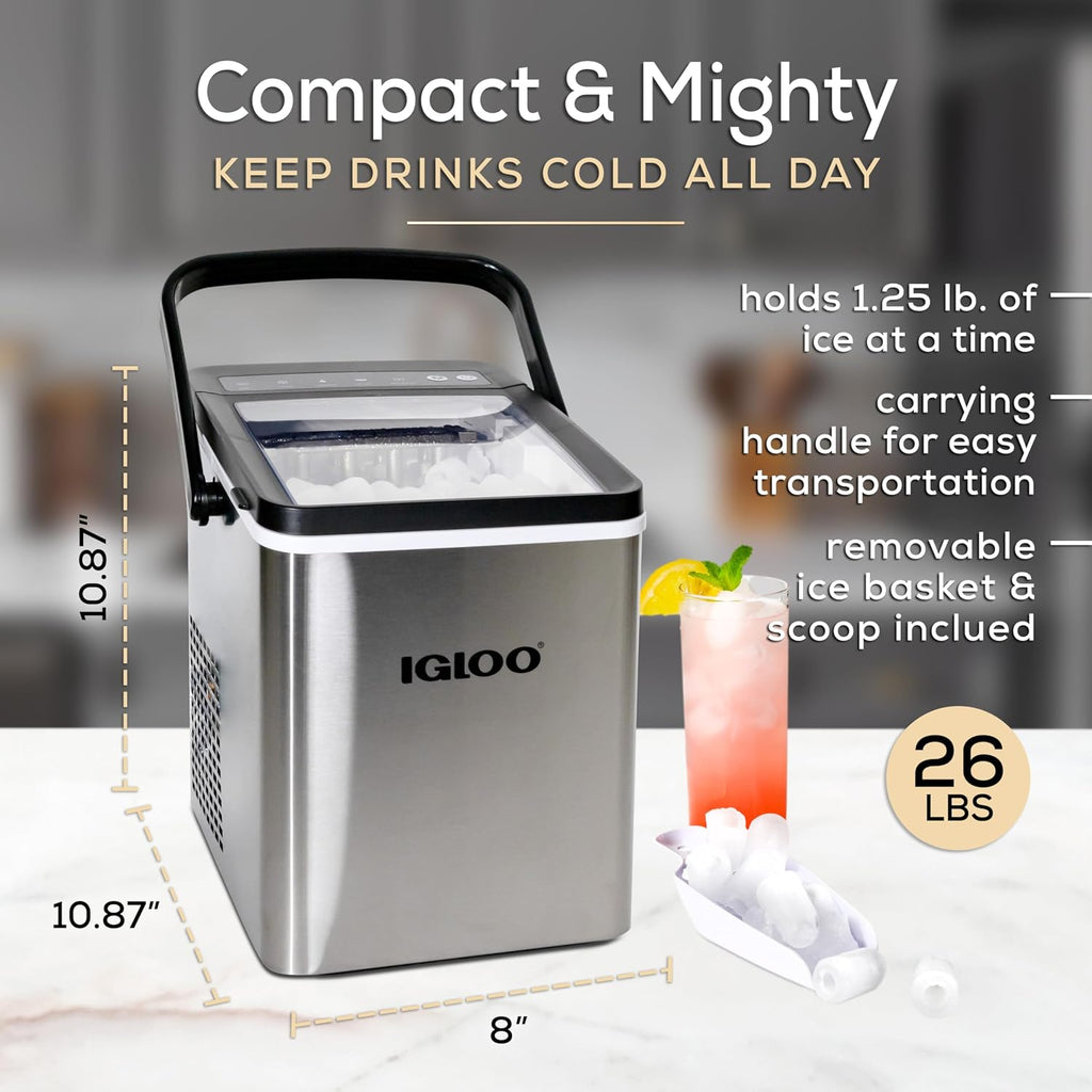 Igloo Ice Maker Countertop, Portable Ice Maker with Handle, 26lbs, Black