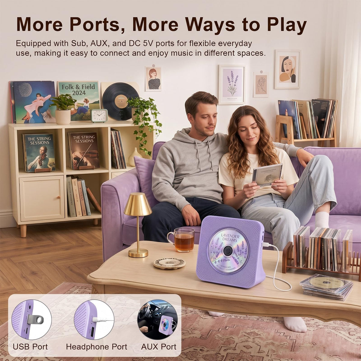 Portable CD Player with Bluetooth, Gueray Desktop CD Players for Home, Bulit-in Double HiFi Speakers, AUX&Headphone Jack, FM Radio Boombox with Remote Control, USB Port,LCD Display (White)