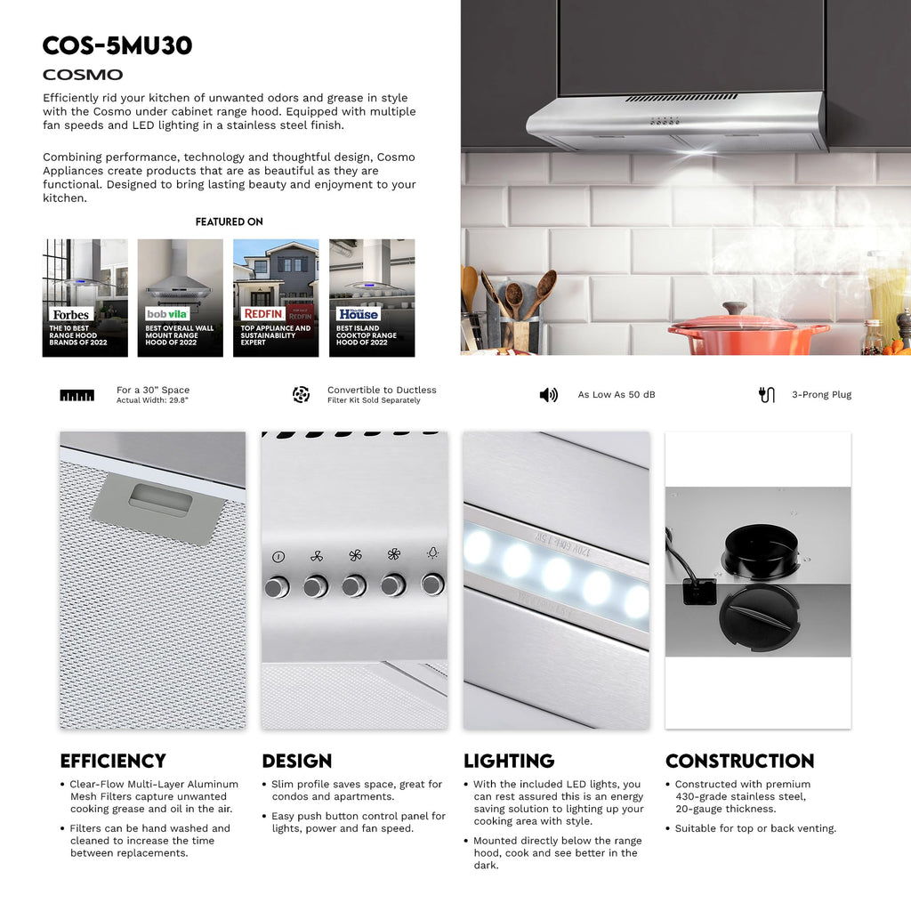 36 in. Delta Coll Ducted Under Cabinet Range Hood, Mesh Filters, Stainless