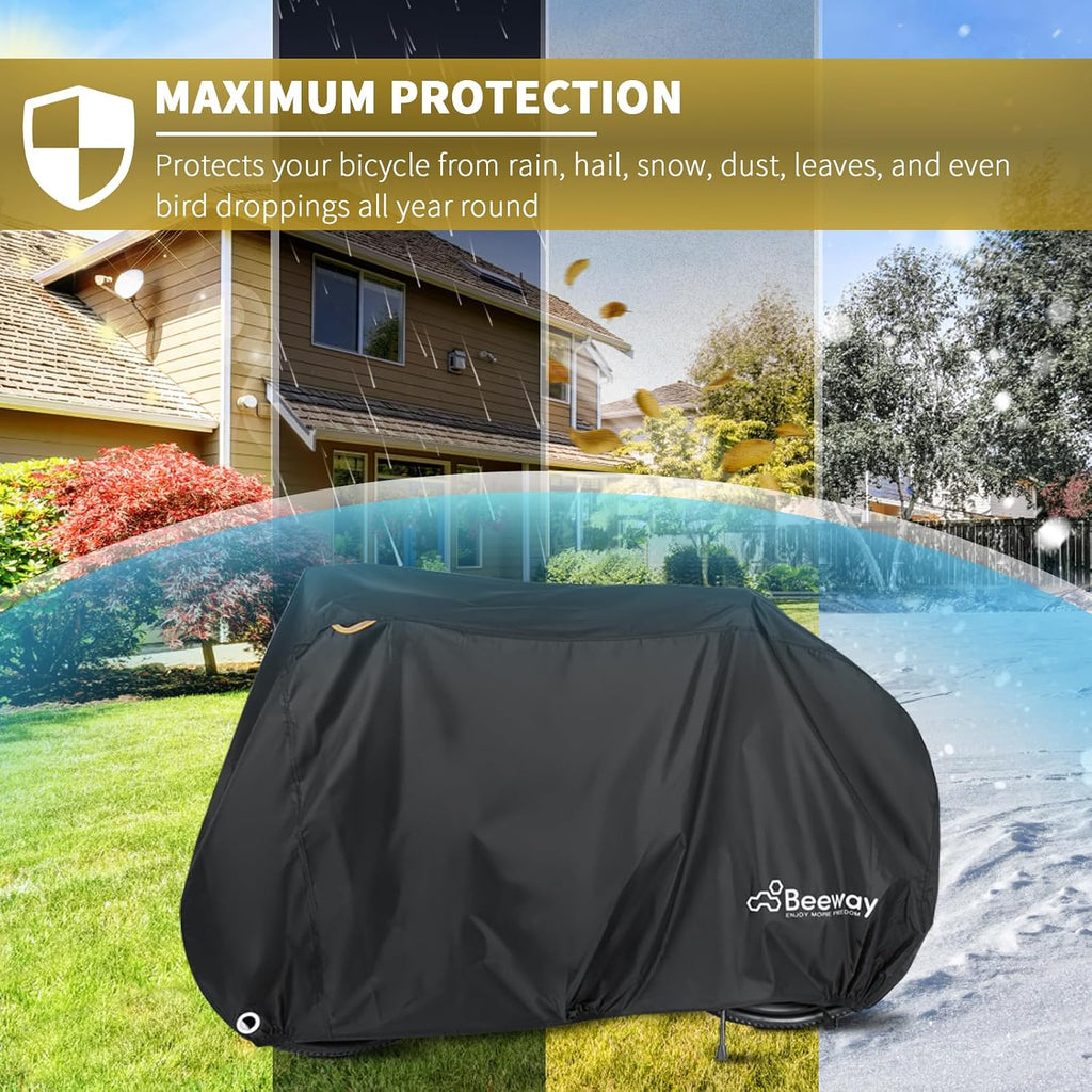 BEEWAY Bike Cover for 2 Bikes, Waterproof Bicycle Cover for Outside Storage - 210T Polyester with Pu Coating Bike Rain Cover for Mountain Road Bike 210x110x95cm