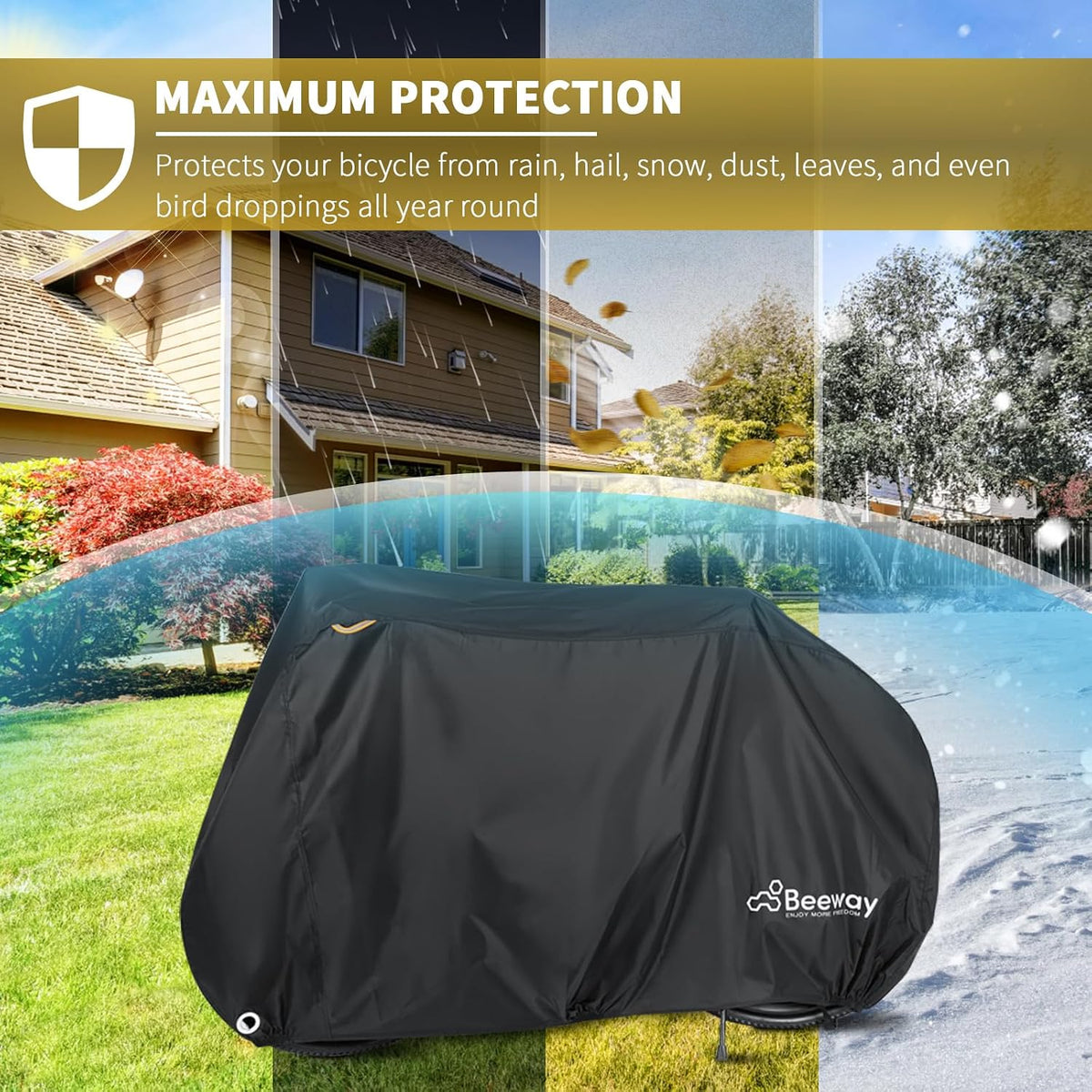 BEEWAY Bike Cover for 2 Bikes, Waterproof Bicycle Cover for Outside Storage - 210T Polyester with Pu Coating Bike Rain Cover for Mountain Road Bike 210x110x95cm