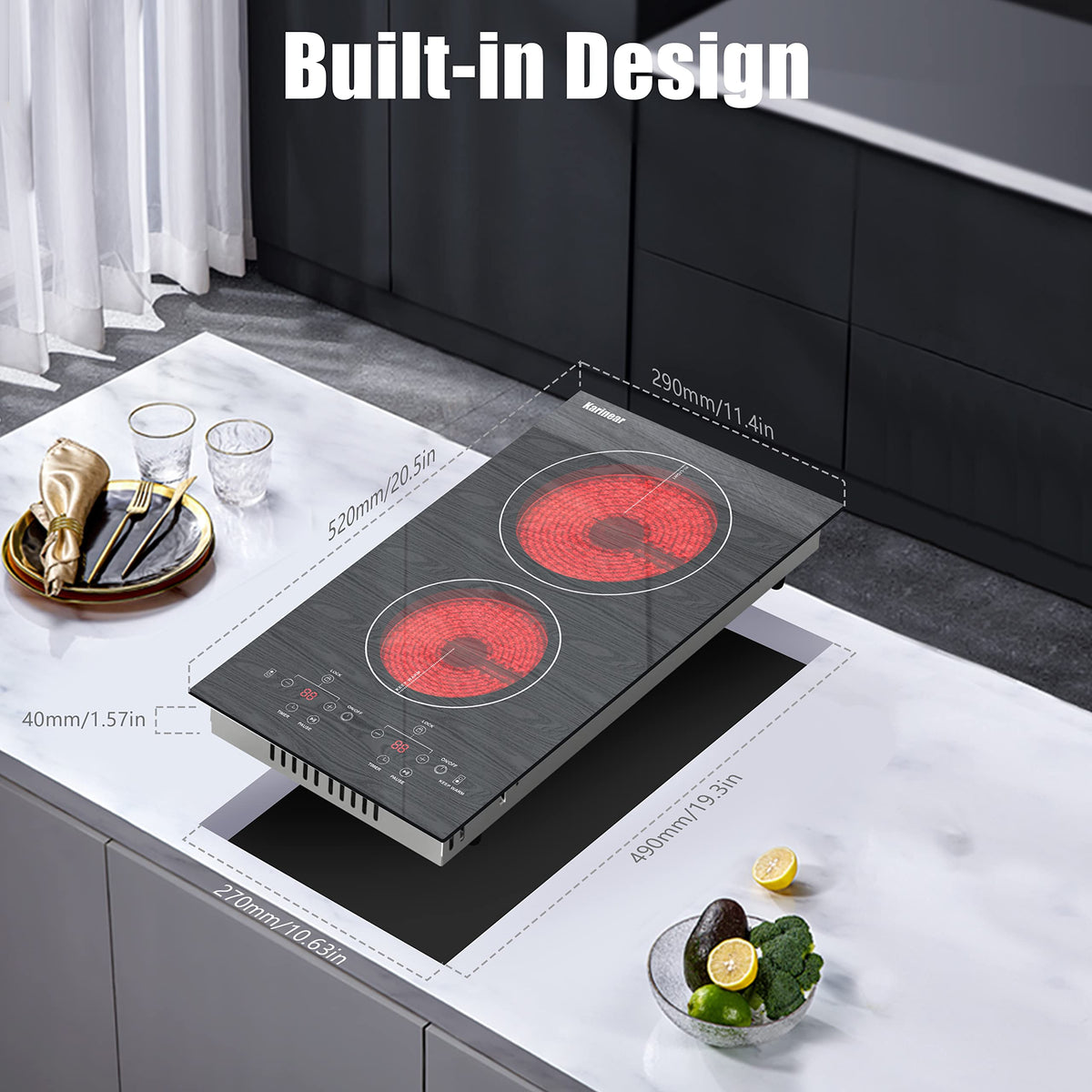 Karinear Electric Cooktop 2 Burners, 110v Plug in Electric Stove Top
