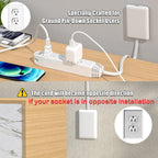 CABOCASA 3FT Flat Plug Extension Cord Power Strip 3 Outlets White Upward