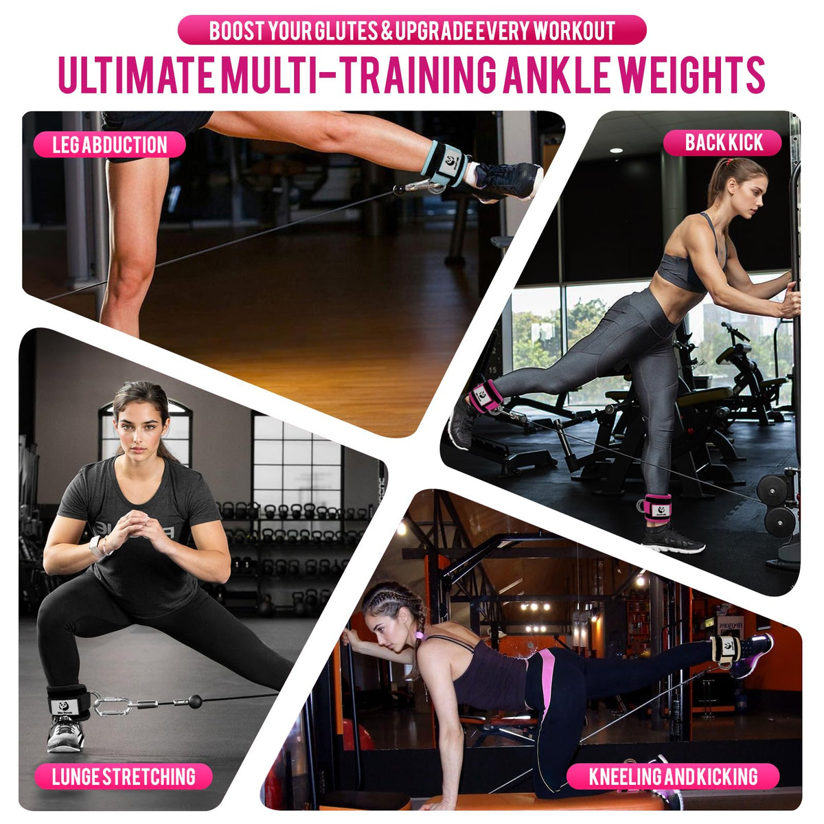 Slim Panda Ankle Straps for Cable Machines, Cable Kickback Ankle Cuffs