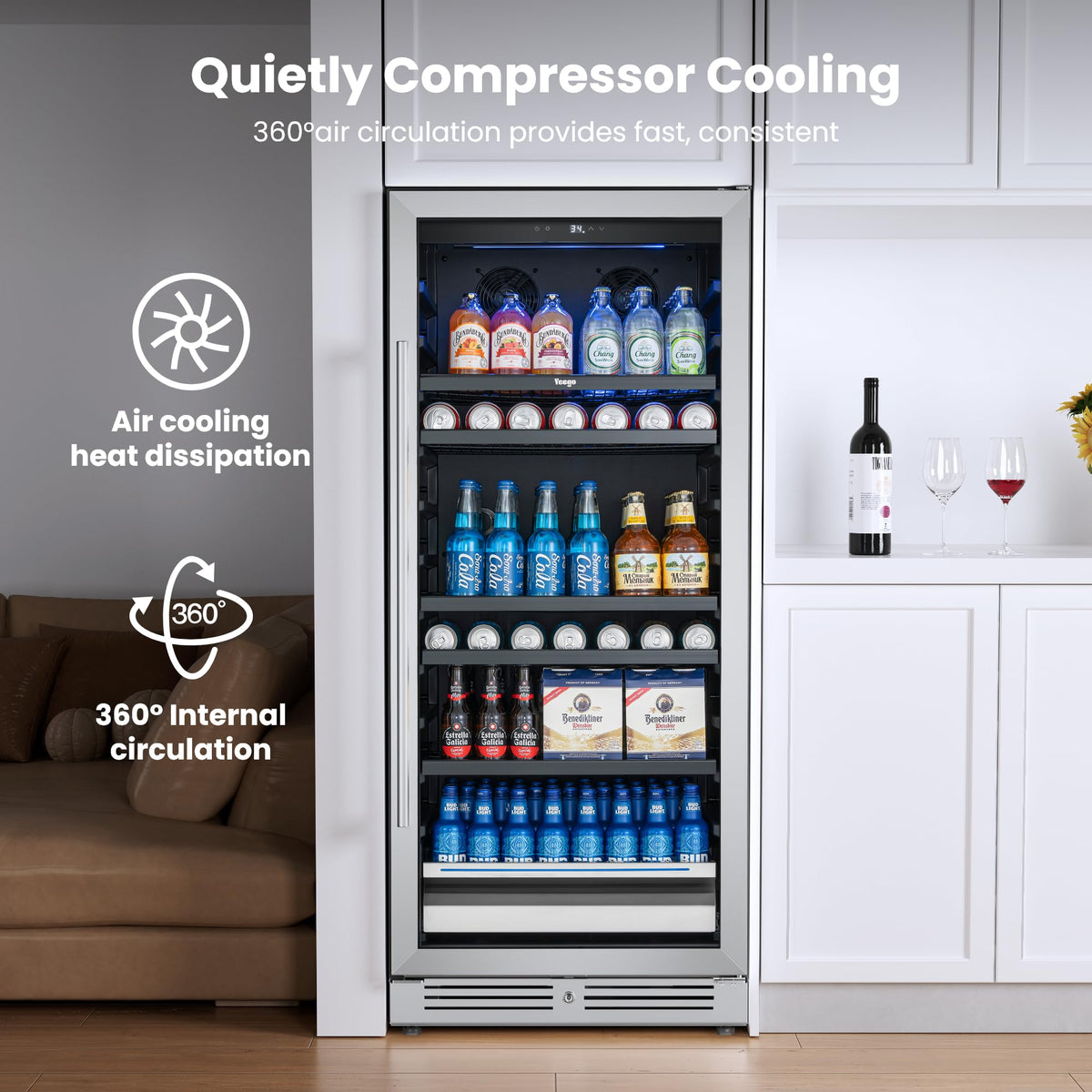 Yeego 12 Inch Beverage Refrigerator – 60 Cans Drink Fridge (Right-Hinged)