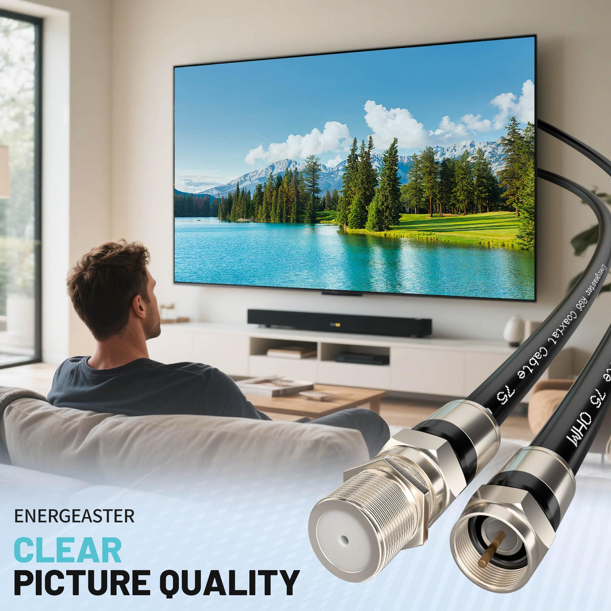 energeaster 10FT RG6 Coaxial Cable with Waterproof Rubber Boot, Black