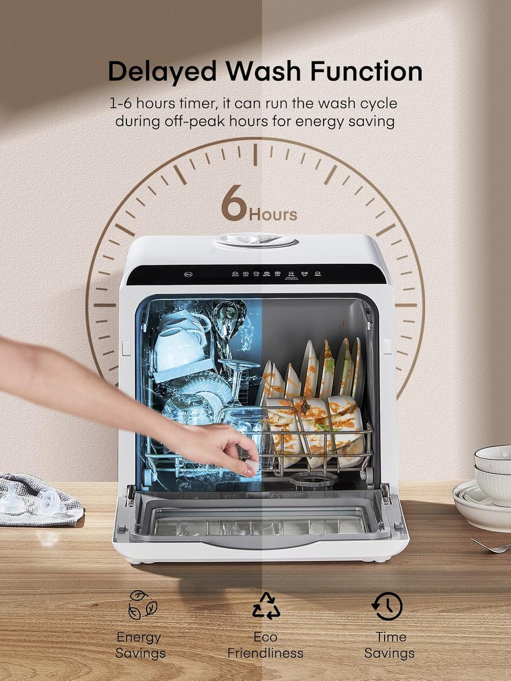 Countertop Dishwasher with Delay Start, 5+1 Wash Programs