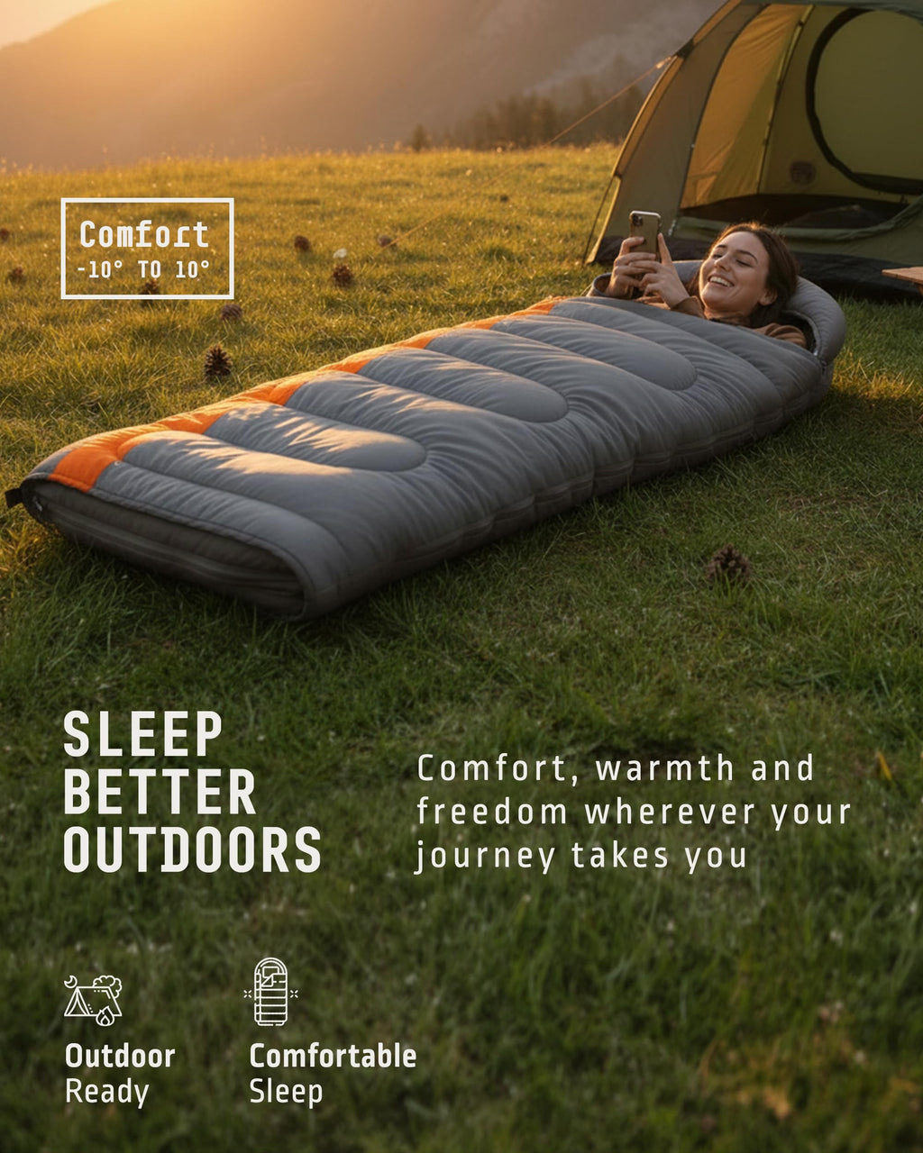 Voyager Sleeping Bag for Adults, Lightweight 3-4 Season Waterproof Camping