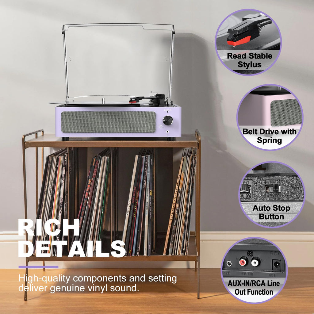 Seasonlife® Retro Vinyl Record Player with Stereo Speakers,Walnut Brown