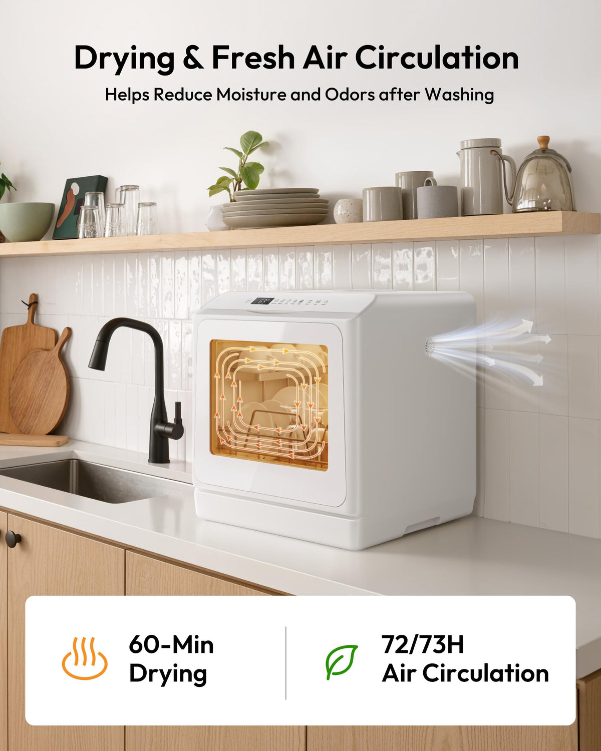EUHOMY Countertop Dishwasher Portable, 6 Programs with 40 dB, No Hookup