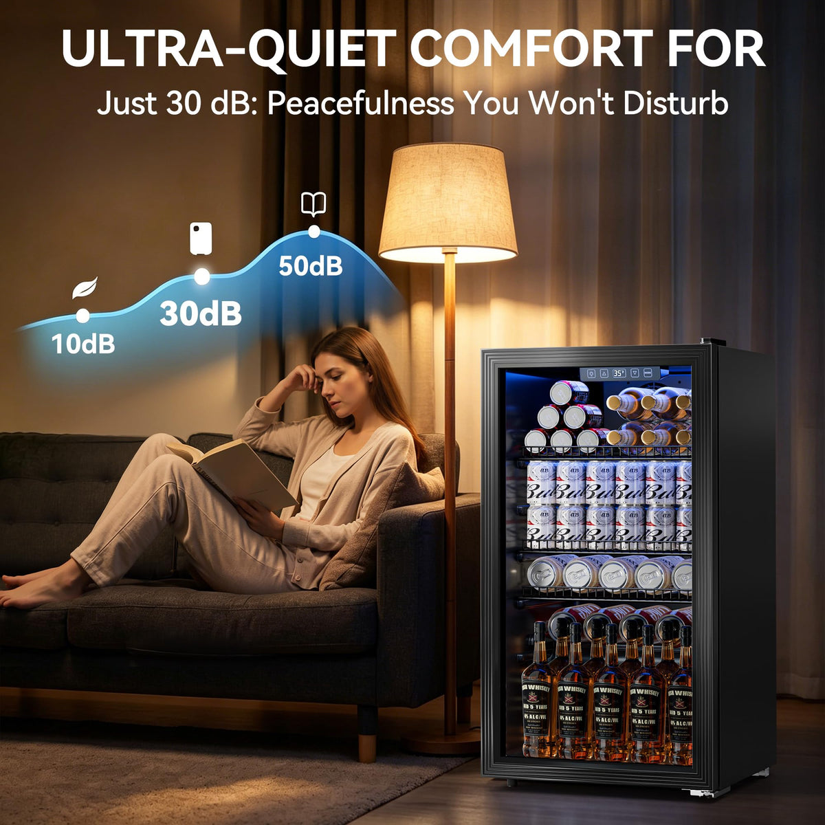 2.5 Cu.Ft Beverage Fridge, Glass Door Mini Fridge, Silver, 96 Can