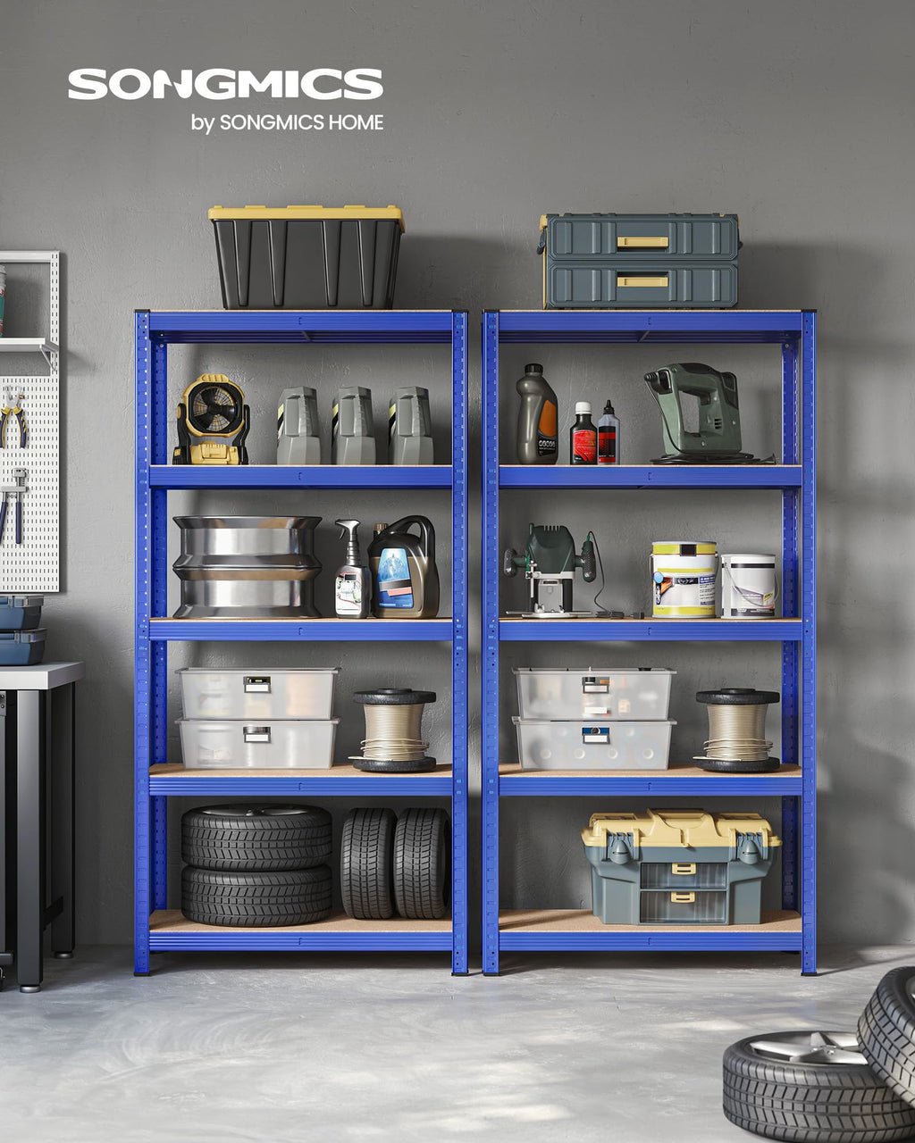 SONGMICS 5-Tier Heavy-Duty Shelving Units, Set of 2, Boltless Assembly