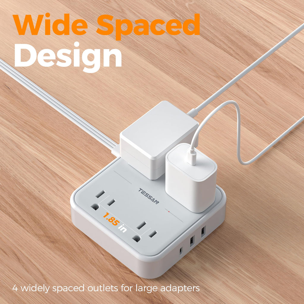 TESSAN PD 20W Surge Protector Extension Cord 5Ft, Flat Plug Power Strip