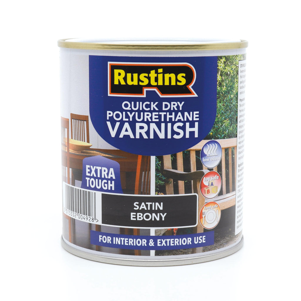 RustinsQuick Dry Poly Varnish Satin Clear 500ml -Tough, Water-Based Clear Finish in Gloss, Matt or Satin; Durable Protection for Interior Wood, Furniture and Floors