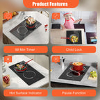 2 Burner Electric Cooktop 110V 2000W Countertop or Built-in