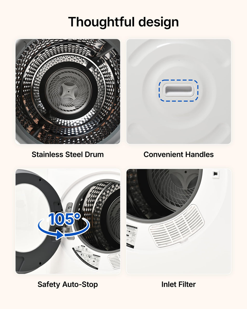 1.5 Cu. Ft. Protable Clothes Dryers with LED Control