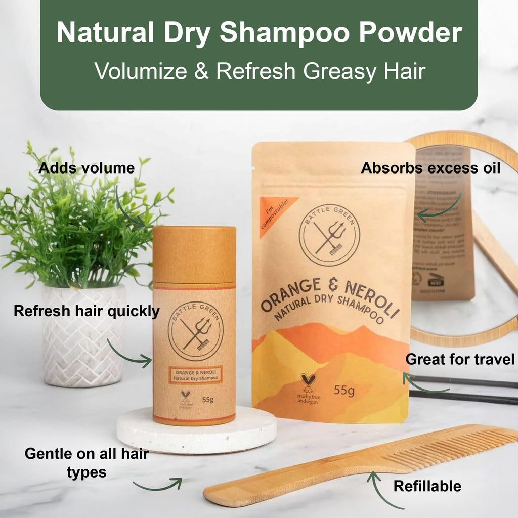 Battle Green Natural Dry Shampoo Powder 55g Tube (Mint and Tea Tree)