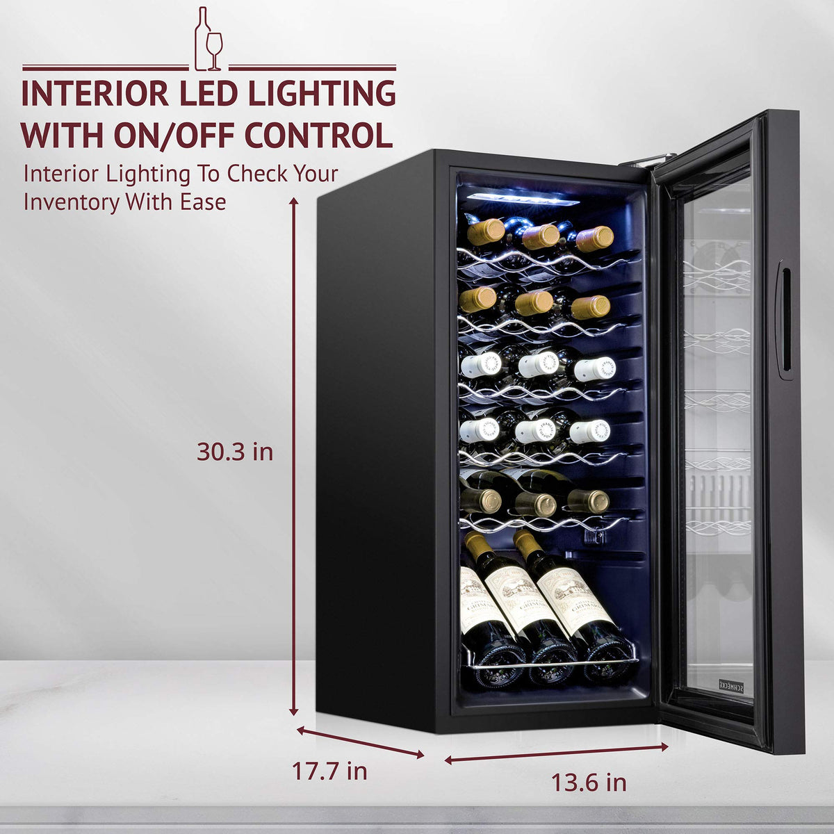 SCHMÉCKÉ 12 Bottle Compressor Wine Cooler Refrigerator w/Lock - Large Freestanding Wine Cellar For Red, White, Champagne or Sparkling Wine - 41f-64f Digital Temperature Control Fridge Stainless Steel