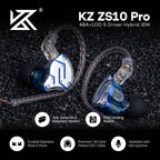 Linsoul KZ ZS10 Pro, 4BA+1DD 5 Driver in Ear Monitor, HiFi Wired Earbuds, Gaming Earbuds, Hybrid IEM Earphones with Stainless Steel Faceplate, Detachable Cable for Musician(with Mic, Dark Black)